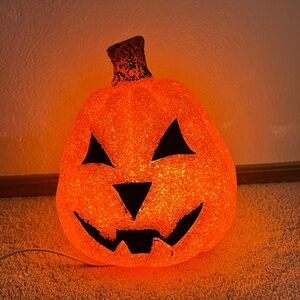 Vintage Melted Plastic Popcorn Light-Up Pumpkin Halloween Jack-o-lantern